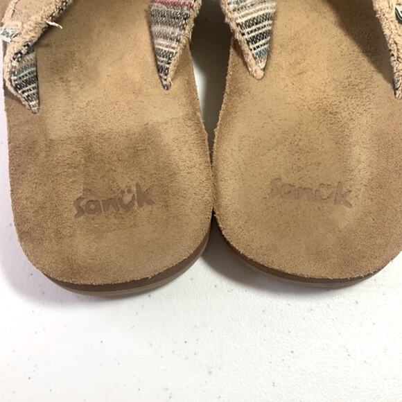 SANUK FRAID NOT ST TAN HEMP/LEATHER FLIP FLOPS - Picture 3 of 8